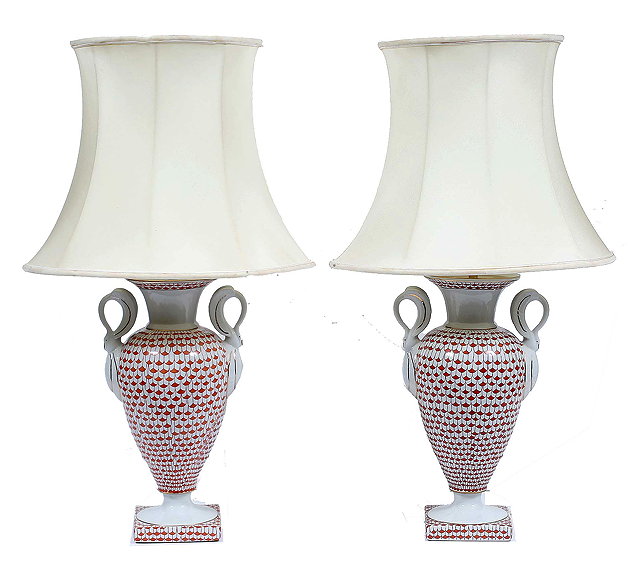 Appraisal: A PAIR OF PORCELAIN TABLE LAMPS of vase form with