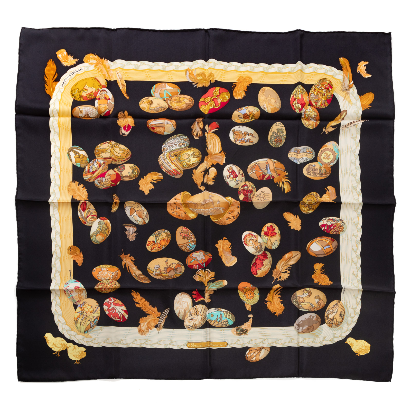 Appraisal: AN HERMES COUVEE D'HERMES SCARF Black and multicolor Hermes cm