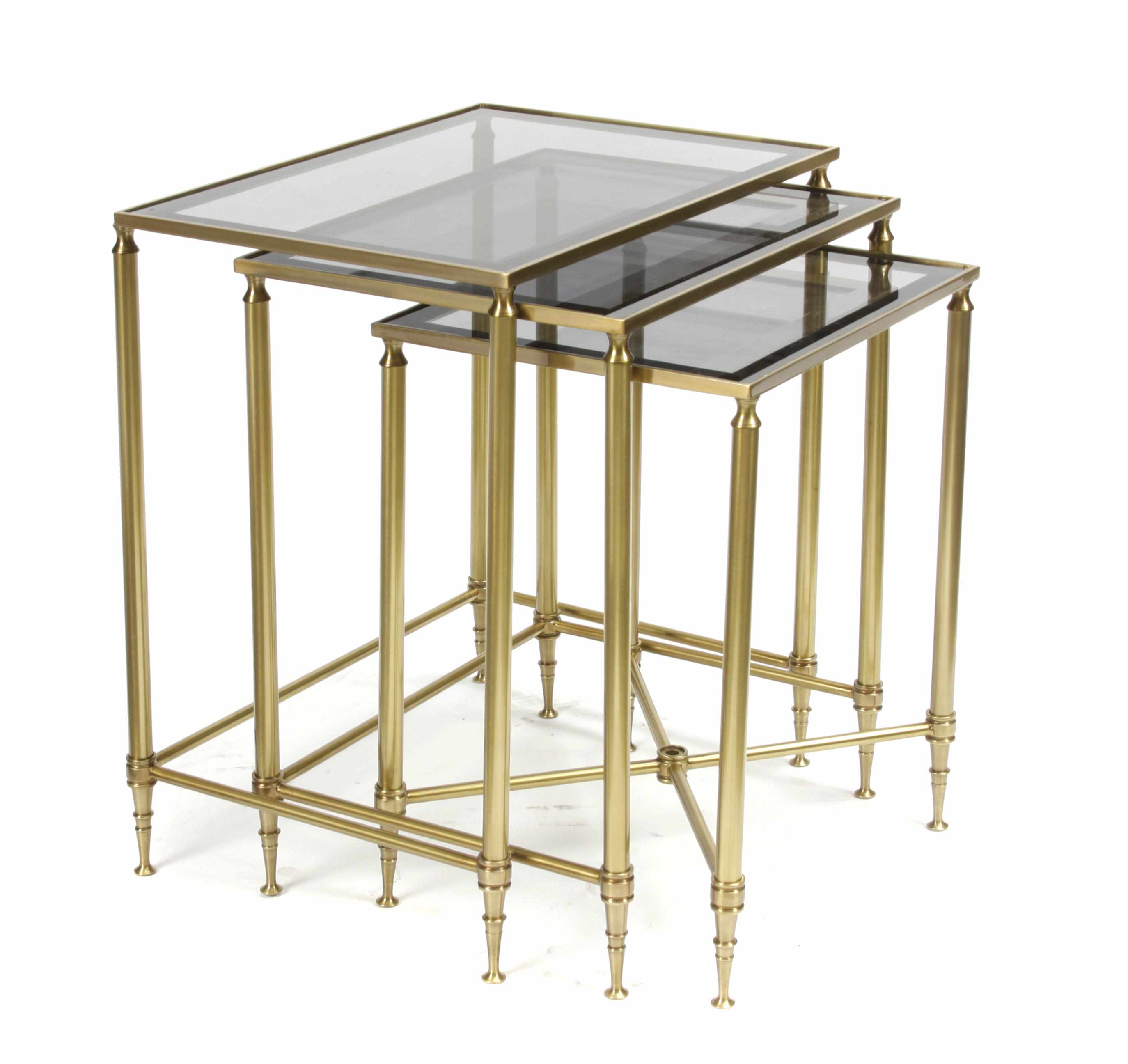 Appraisal: A set of three gilt metal and glass nesting tables