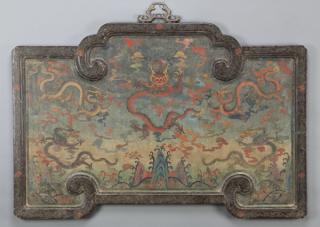 Appraisal: th c Chinese lacquered dragon panel on wood w Chinese