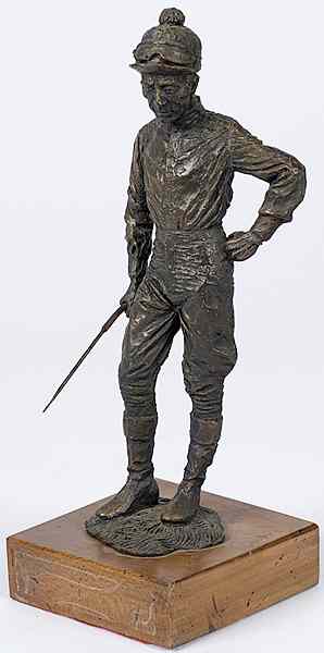 Appraisal: Standing Bronze Jockey on Wooden Stand American signed F S