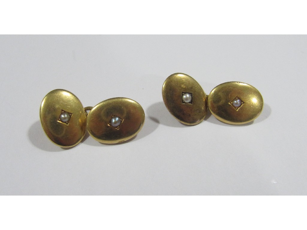 Appraisal: Pair of Victorian ct gold seed pearl set cuff links