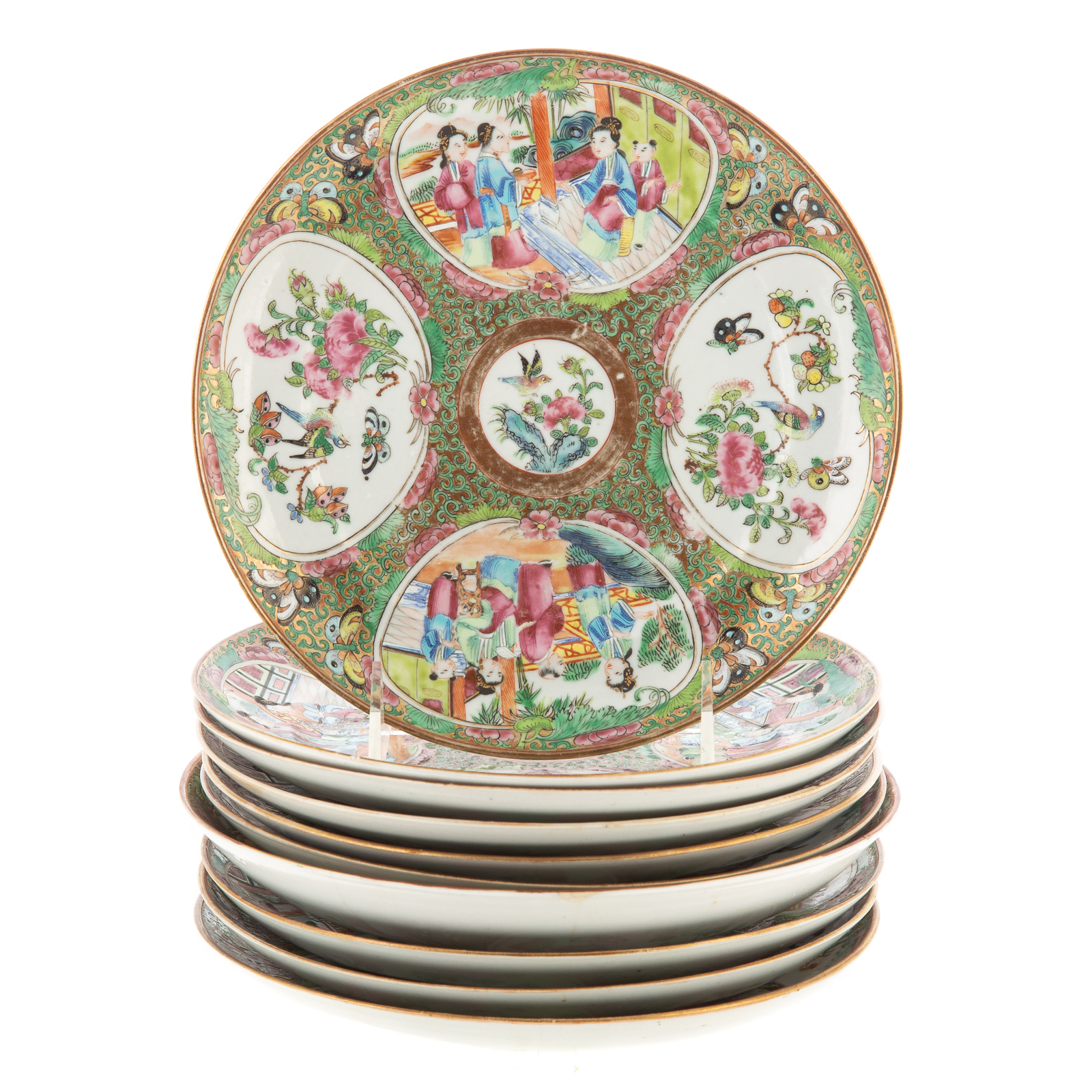 Appraisal: CHINESE EXPORT ROSE MEDALLION LUNCH PLATES Tongzhi Era circa -