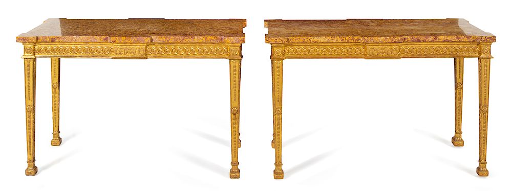 Appraisal: A Pair of George III Style Giltwood and Brocatelle Violette