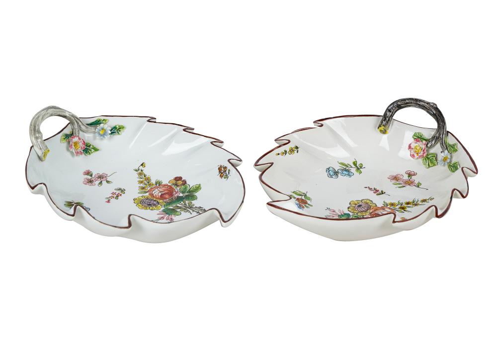 Appraisal: PAIR OF ESTE ITALIAN GLAZED PORCELAIN LEAF-FORM DISHESeach with Este