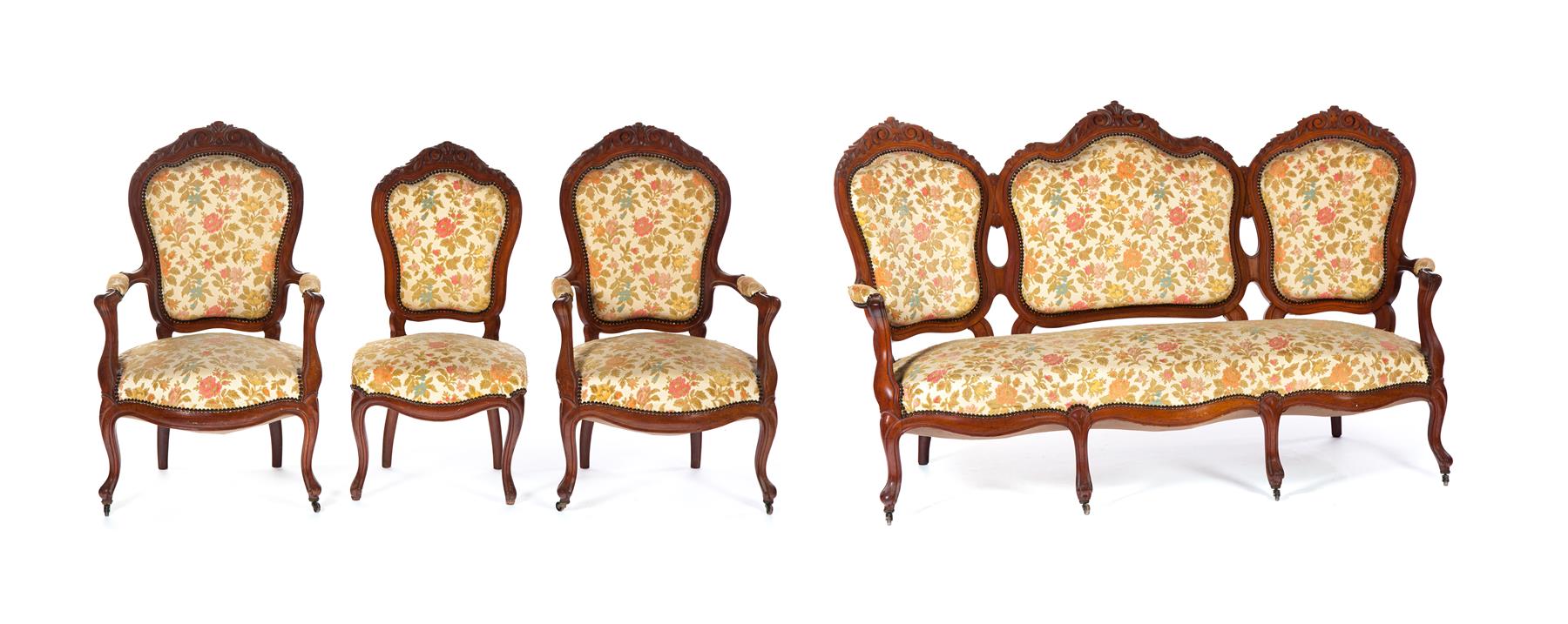 Appraisal: FOUR-PIECE VICTORIAN PARLOR SET American th quarter- th century walnut