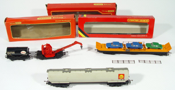 Appraisal: Four Tri-ang Hornby gauge goods wagons - a boxed car