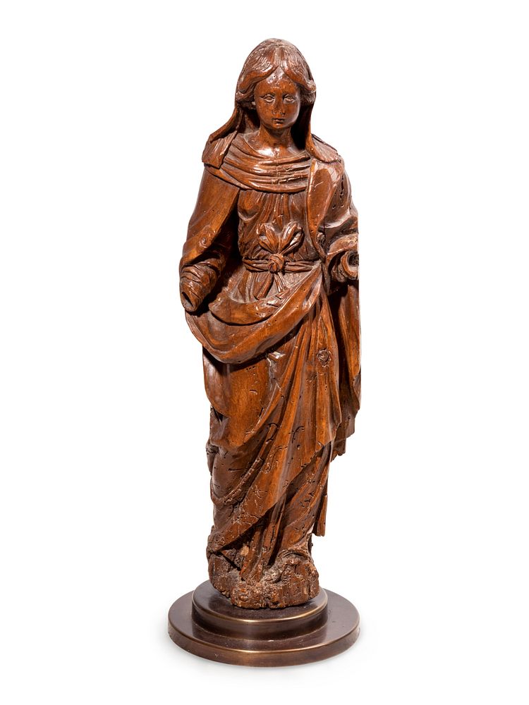 Appraisal: A Continental Carved Walnut Figure of the Virgin Mary A