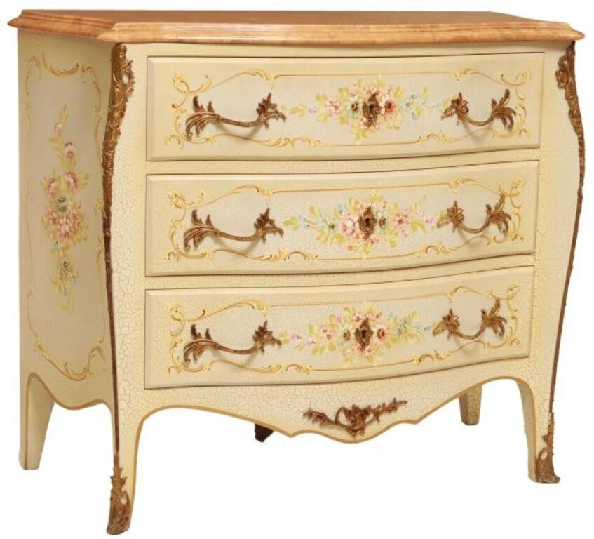 Appraisal: French Louis XV style paint decorated commode th c having