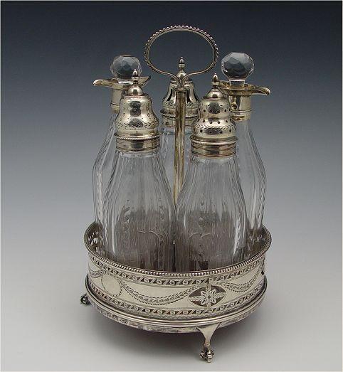 Appraisal: THOMAS DICKS ENGLISH SILVER MOUNTED CONDIMENT SET Hallmarked Thomas Dicks