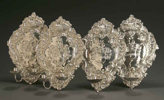 Appraisal: Set of Four Continental Silver Plate Wall Sconces Early th