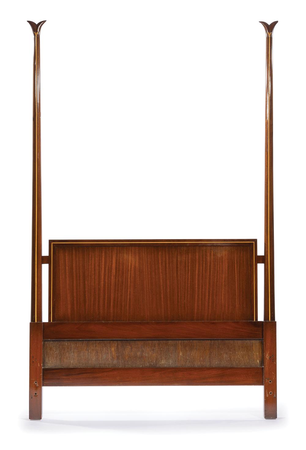 Appraisal: American Modernist Holly Wood Inlaid Mahogany Headboard c designed by