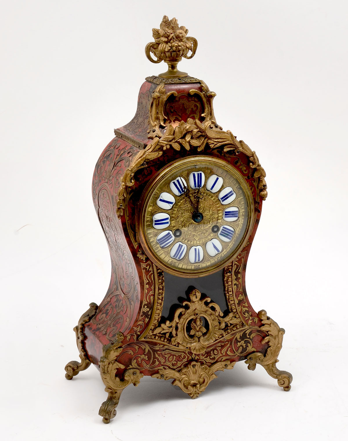 Appraisal: TH CENTURY FRENCH BOULLE CLOCK th century French inlaid Boulle