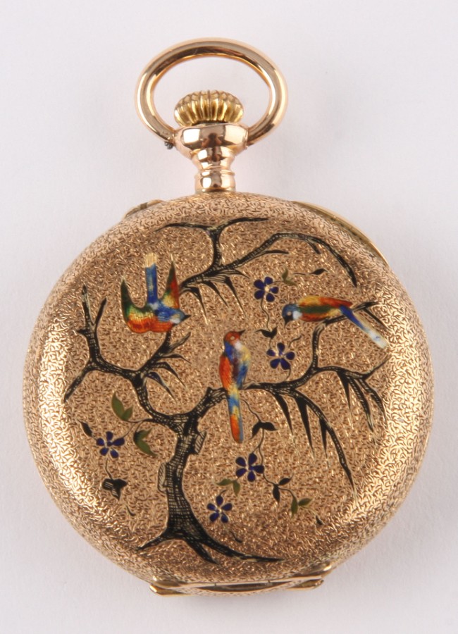 Appraisal: K bird motif with Remontoir small chip to dial diameter