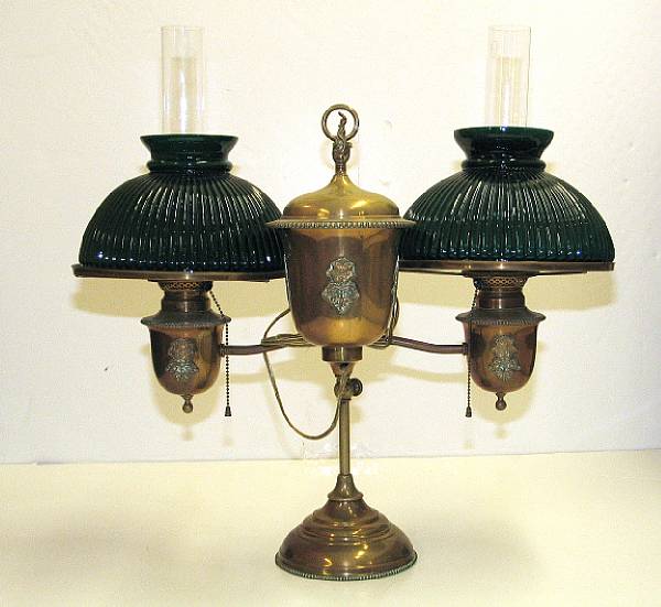 Appraisal: A Victorian brass two-light student lamp early th century Of