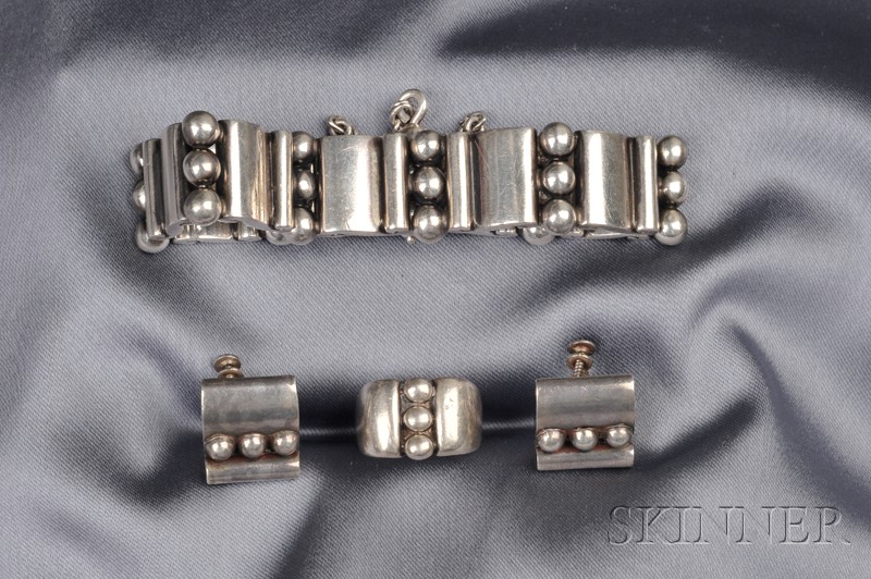 Appraisal: Mexican Silver Suite Hector Aguilar comprising a bracelet earclips and