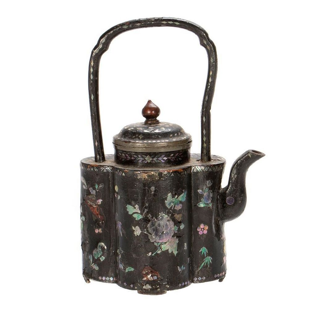 Appraisal: Chinese Pewter Teapot th Century Height to handle top in