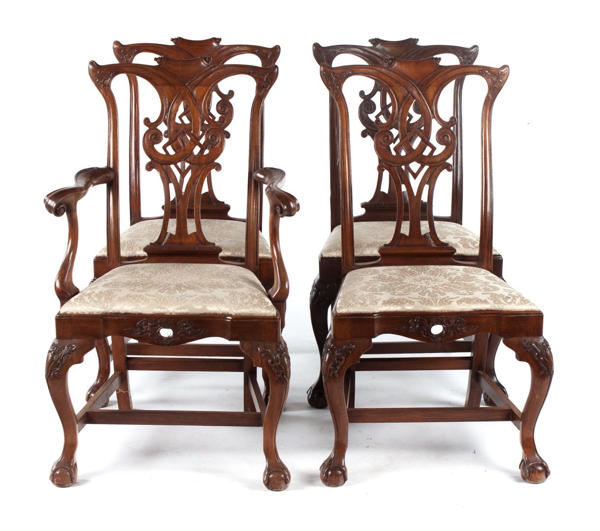 Appraisal: Chippendale style dining chairs th century cabinet made serpentine crest