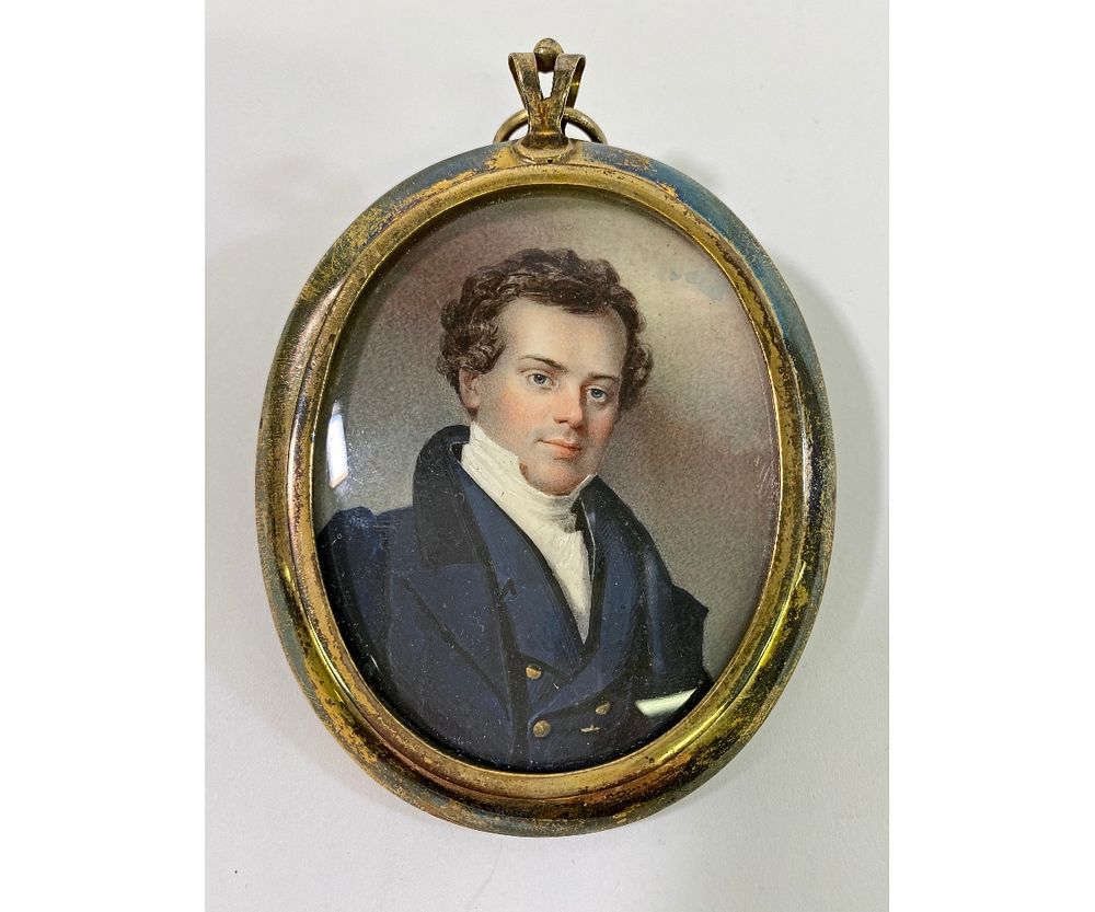 Appraisal: American Miniature Hugh Bridport - American oval silver cased miniature