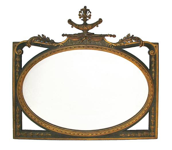 Appraisal: A Neoclassical style paint decorated and parcel gilt mirror height