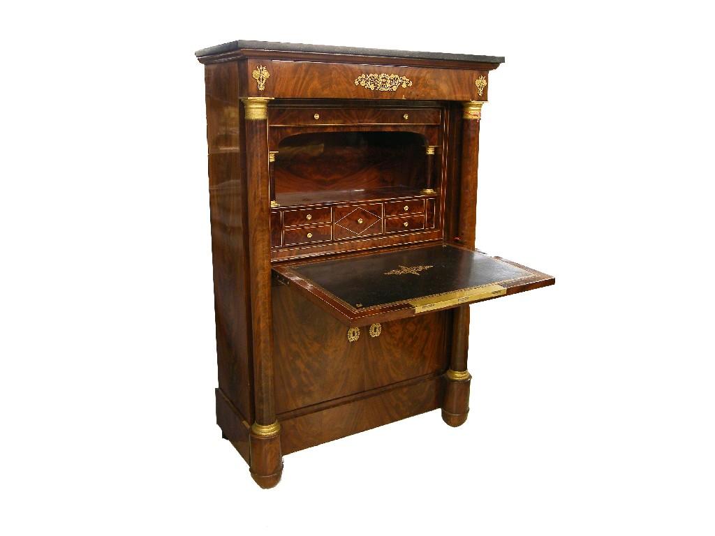 Appraisal: Good French Empire style flamed mahogany secretaire a abattant with