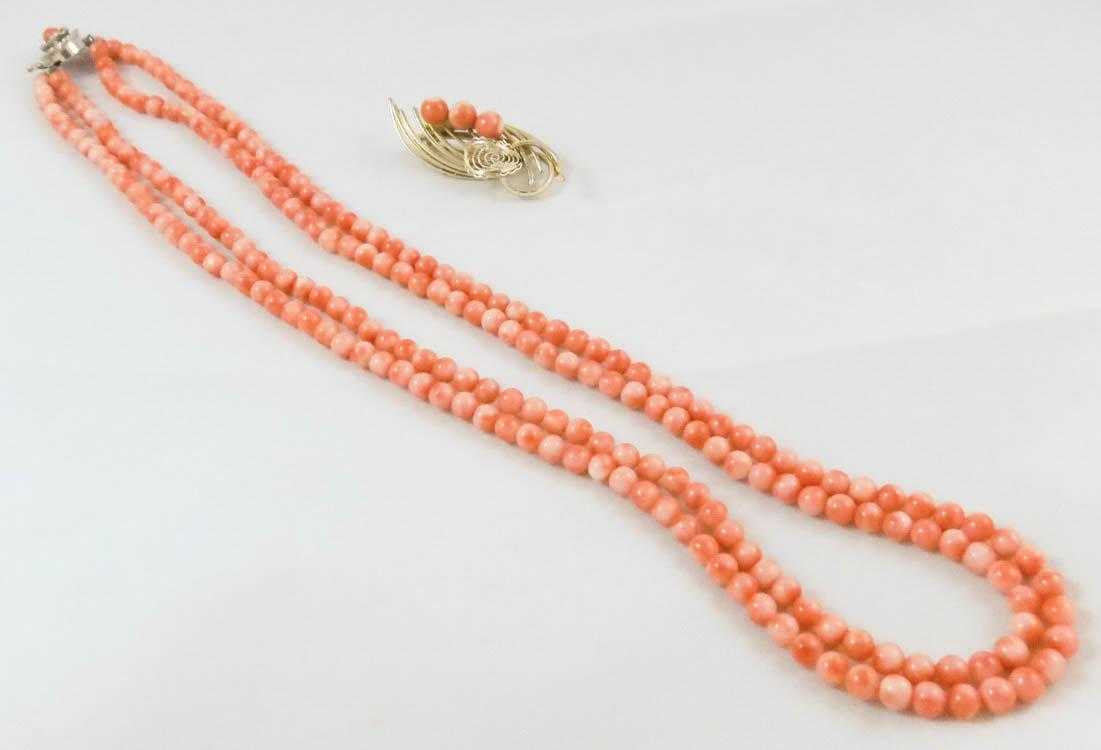 Appraisal: TWO ARTICLES OF PINK CORAL JEWELRY including a inch double