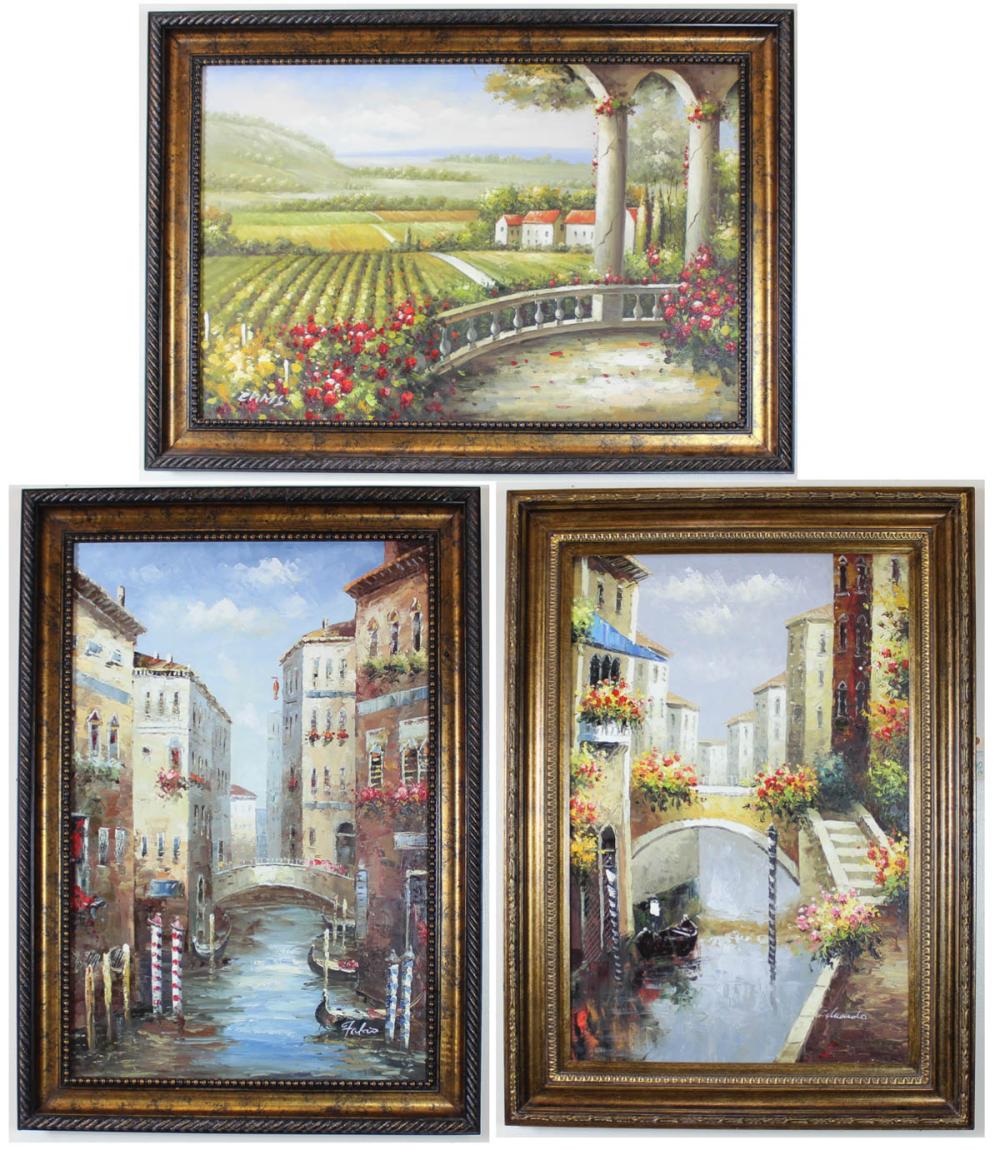 Appraisal: THREE ITALIAN SCENES OILS ON CANVAS a vineyard and two