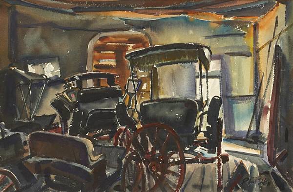 Appraisal: Phil Dike American - Old carriages signed twice 'Phil Dike'