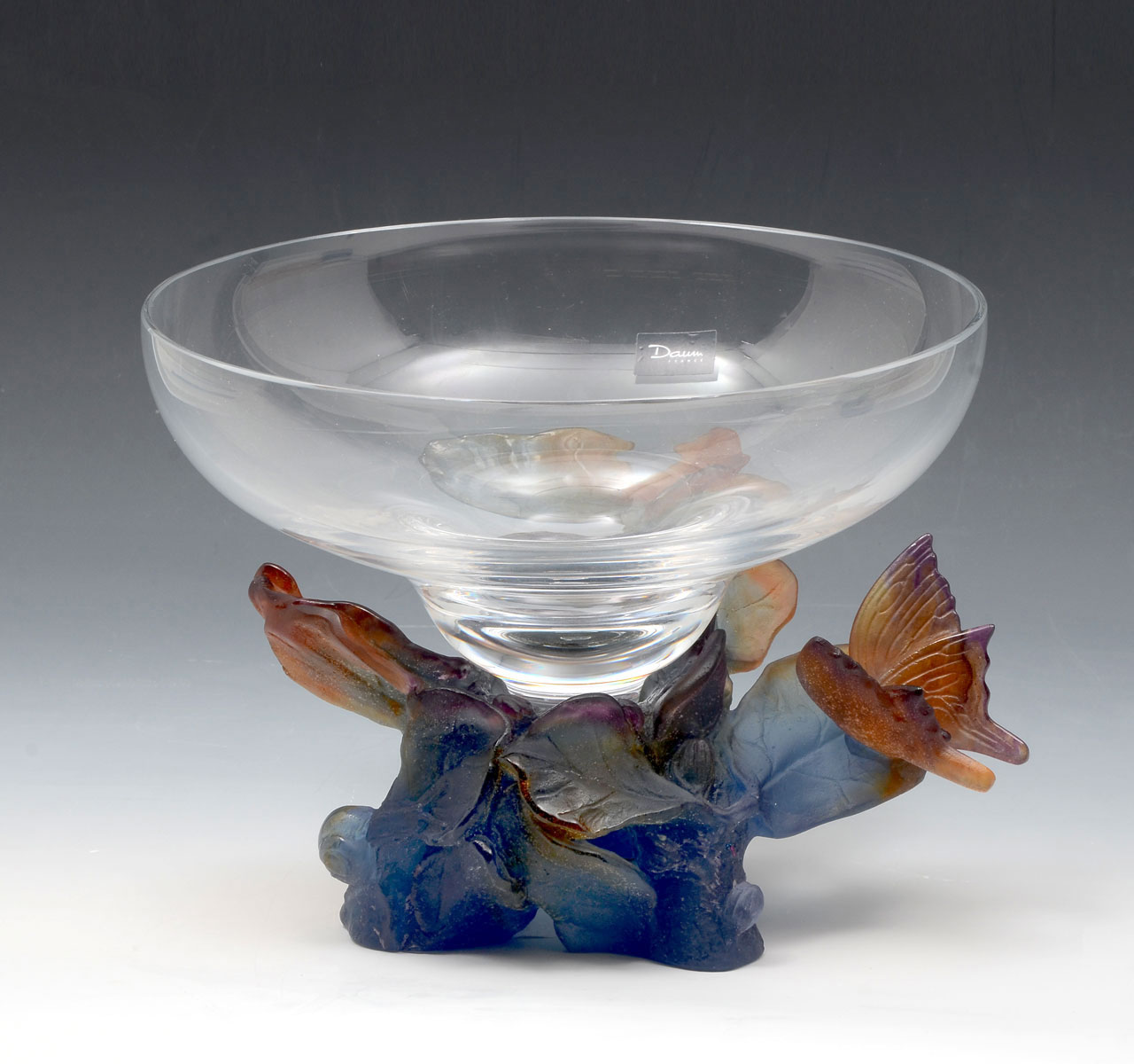 Appraisal: DAUM CRYSTAL AND PATE DE VERRE PAPILLON COUPE Crystal bowl