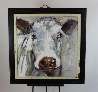 Appraisal: Oil on canvas of Cow Oil on canvas depicting a