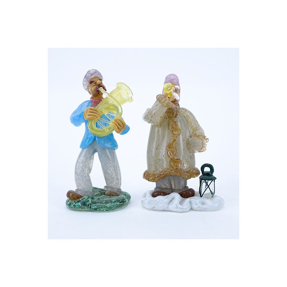 Appraisal: Two Czechoslovakian hand blown art glass musician figures Unsigned Losses