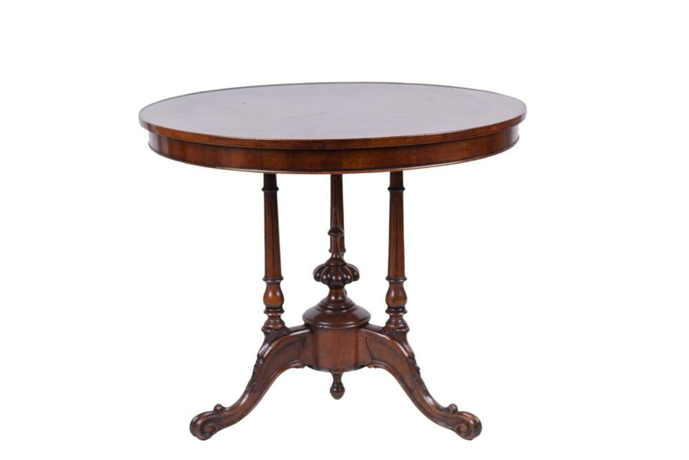 Appraisal: CONTINENTAL INLAID WALNUT SALON TABLE inches diameter inches high Condition