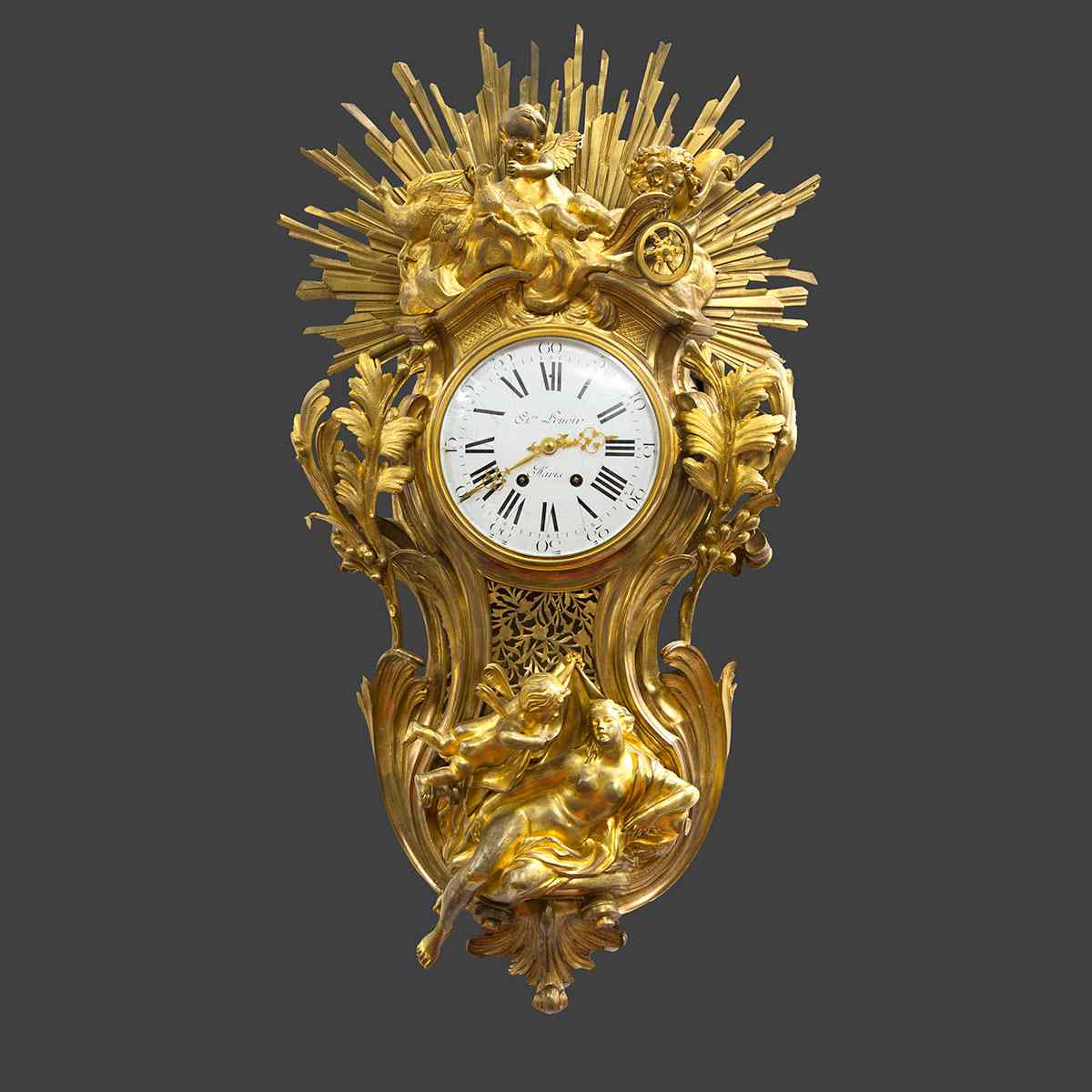 Appraisal: Large Louis XV Style Gilt Bronze Cartel Clock c the