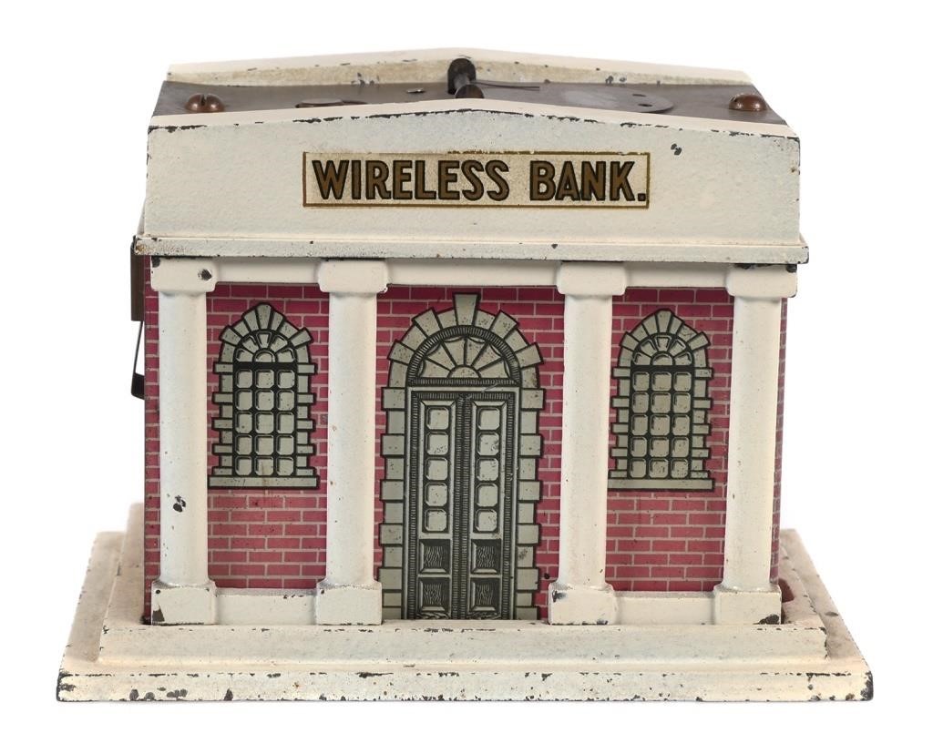 Appraisal: Wireless mechanical bank constructed of cast iron tin wood copper