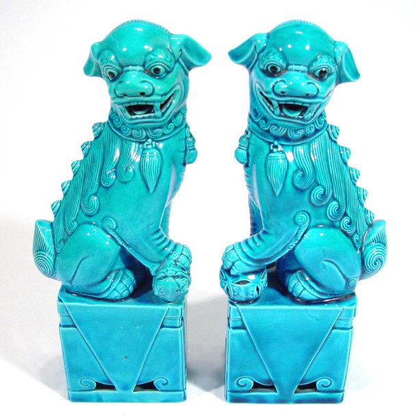 Appraisal: Pair of Chinese blue glazed porcelain Dog of Foo with