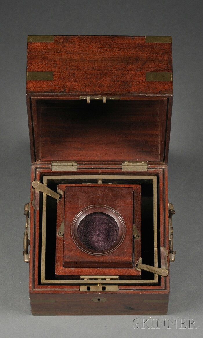 Appraisal: Mahogany Gimbaled Chronometer Watch Box probably England mid- th century