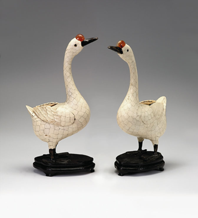 Appraisal: Pair of Chinese bone veneered geese early th century The