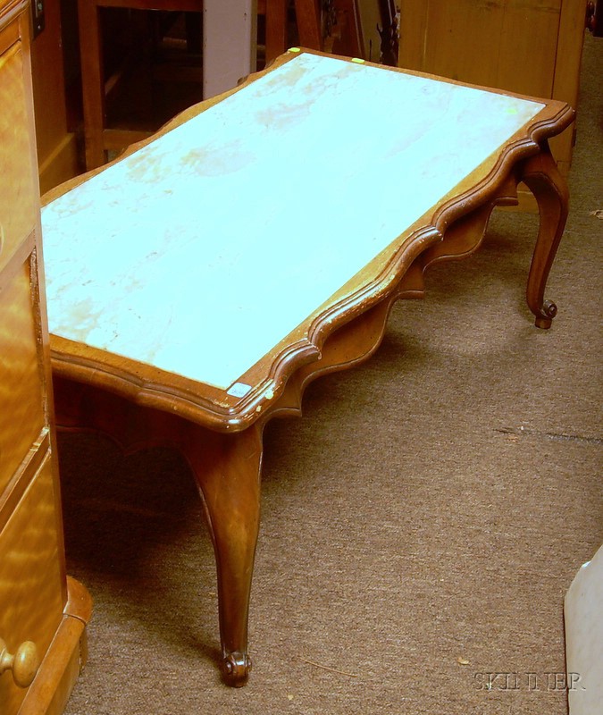 Appraisal: Queen Anne Style Marble-top Carved Walnut Low Table