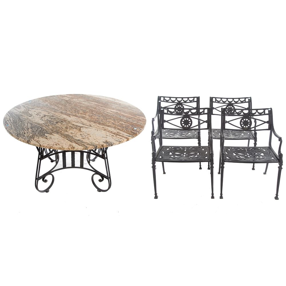 Appraisal: Classical Style Four Piece Patio Set Comprising a circular marble