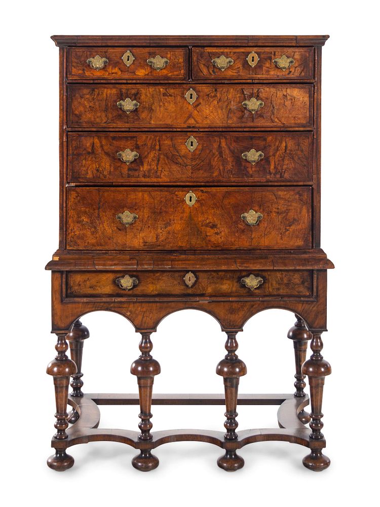 Appraisal: A William and Mary Walnut Chest on Stand A William