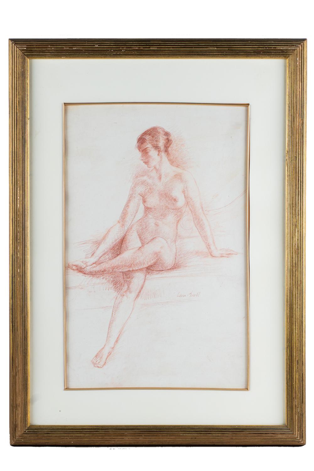 Appraisal: LEON KROLL - SEATED NUDEred charcoal on paper signed center