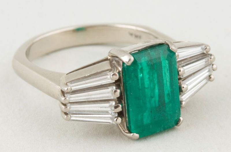 Appraisal: Emerald and Diamond Ring one emerald cut emerald prong set