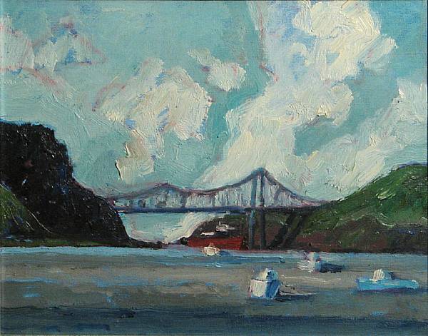 Appraisal: Lundy Siegriest American - Carquinez Bridge from Benicia inscribed with