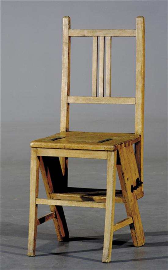 Appraisal: Pine metamorphic chair th century slat back with hinged seat