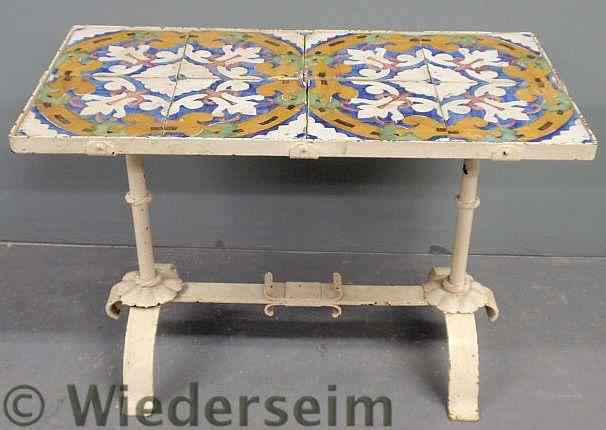 Appraisal: Italian tile top table with white painted base early th