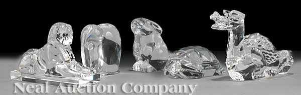 Appraisal: A Group of Five Baccarat Crystal Figures th c including