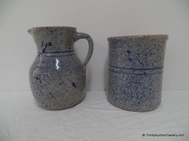 Appraisal: Jerry Brown Pottery Blue Speckled Pitcher Pot Hand made and