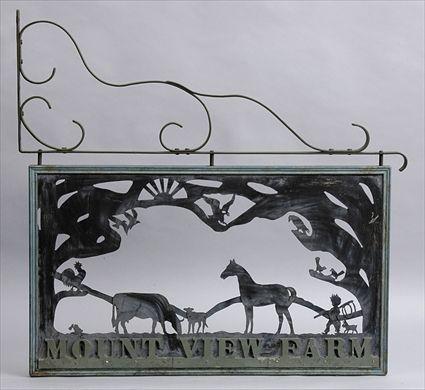 Appraisal: CUT AND PAINTED SHEET METAL SIGN MOUNT VIEW FARM Cut