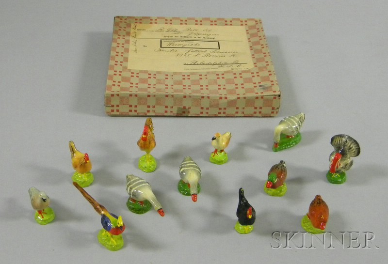 Appraisal: Set of Twelve German Hand-painted Composition Fowl and Bird Figures