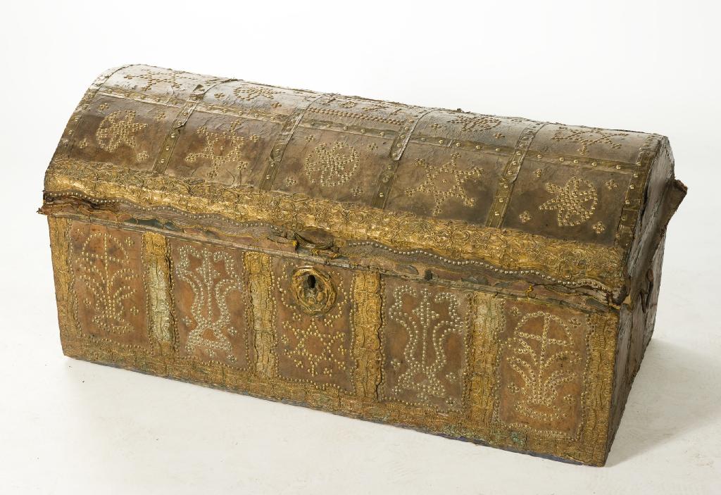 Appraisal: th CENTURY BRASS-STUDDED DOME-TOP CHEST POSSIBLY CONTINENTAL the top with